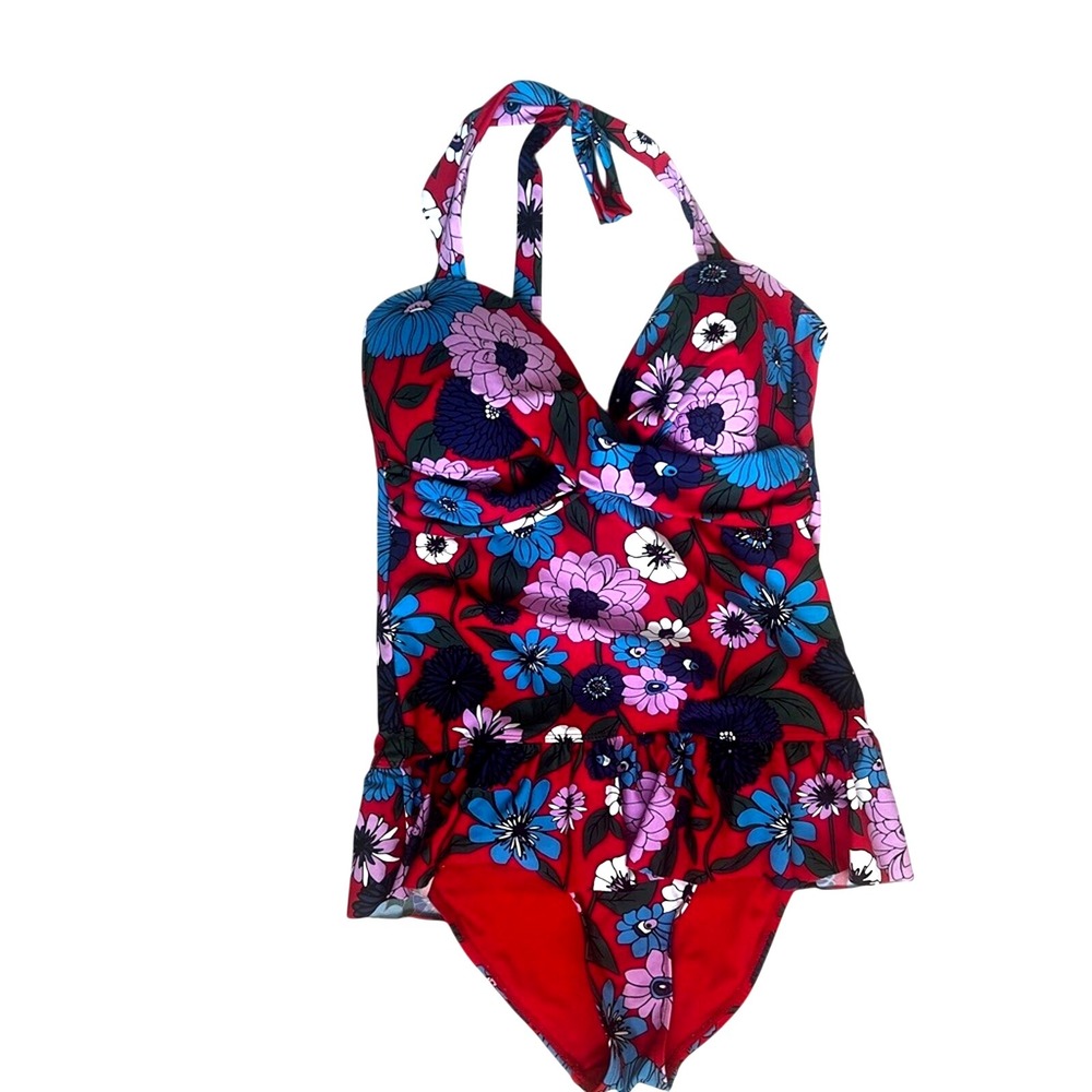 Jaclyn Smith One Piece Floral Swimsuit with Skirt Dress Sz 10 Spring Sunmer